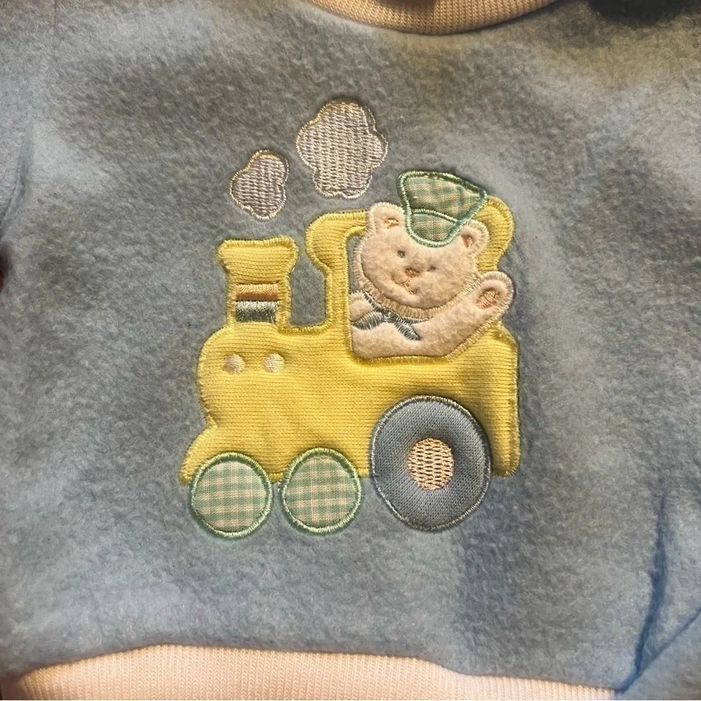 Vintage baby boy outfit bears 0-3 months 1980s blue retro jumper tracksuit